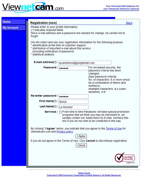 Registering with Viewnetcam.com screenshot
