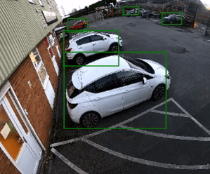 Image of vehicles objects detected by Honeywell camera AI analytics