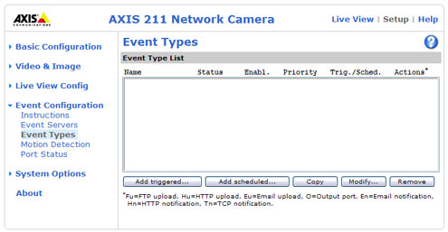 Axis event types screenshot