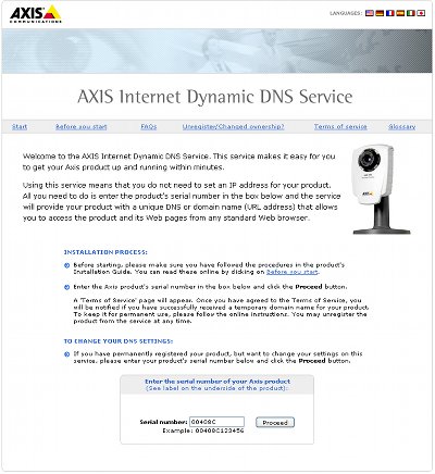 Screenshot of Axis Internet Dynamic DNS Service installation page