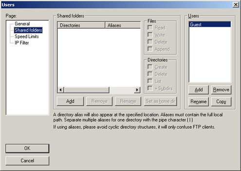 FileZilla shared folders screenshot