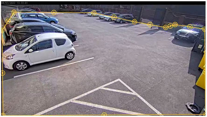 Car park image showing the zone delineation overlay from the Axis Object Analytics app